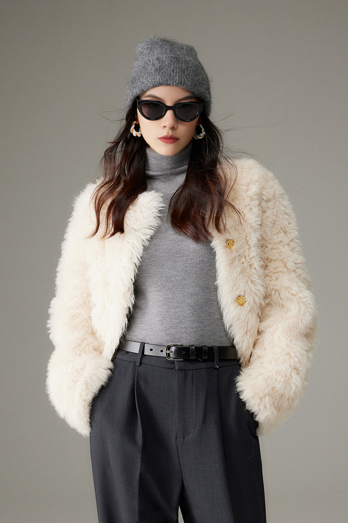 Crewneck Cropped Lambskin Lined  Coat toscana shearling coat Fibflx
