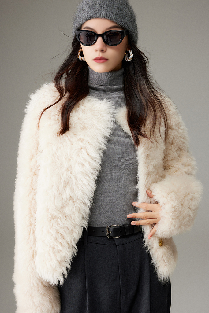 Crewneck Cropped Lambskin Lined  Coat toscana shearling coat Fibflx