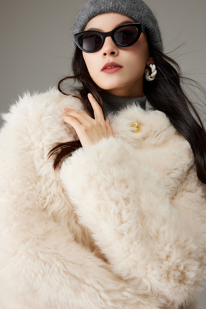 Crewneck Cropped Lambskin Lined  Coat toscana shearling coat Fibflx