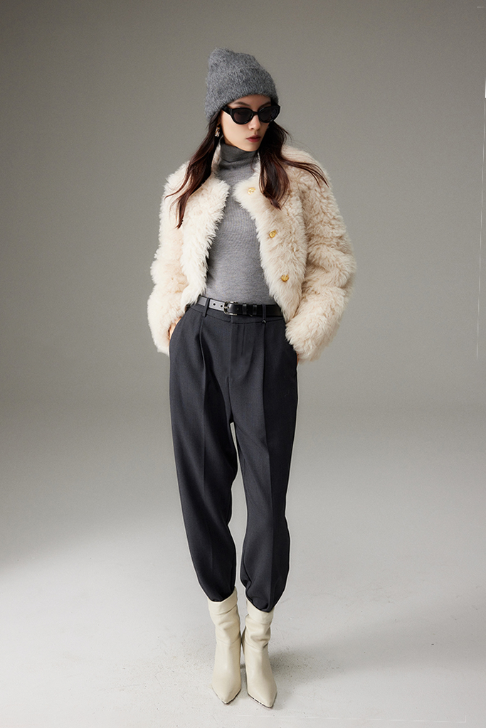 Crewneck Cropped Lambskin Lined  Coat toscana shearling coat Fibflx