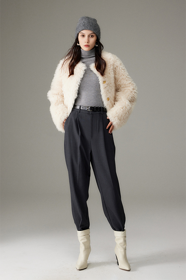 Crewneck Cropped Lambskin Lined  Coat toscana shearling coat Fibflx