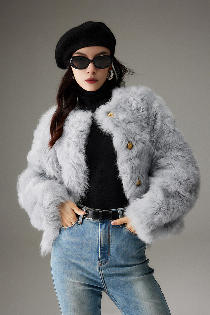 Crewneck Cropped Lambskin Lined  Coat toscana shearling coat Fibflx