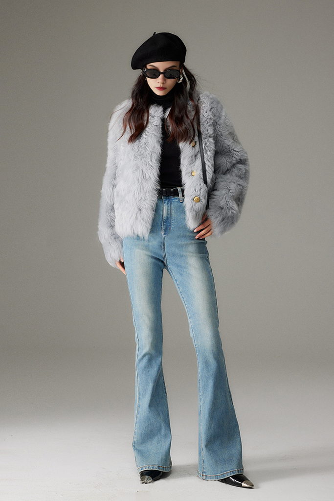 Crewneck Cropped Lambskin Lined  Coat toscana shearling coat Fibflx