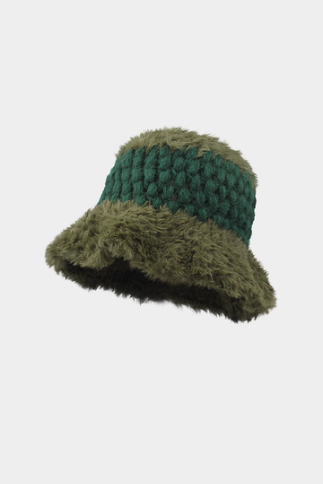 Crochet Faux Fur Color Block Fluffy Bucket Hat