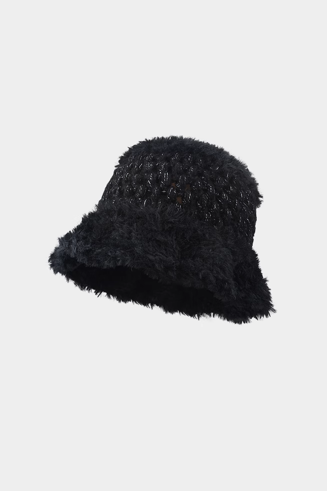 Crochet Faux Fur Color Block Fluffy Bucket Hat