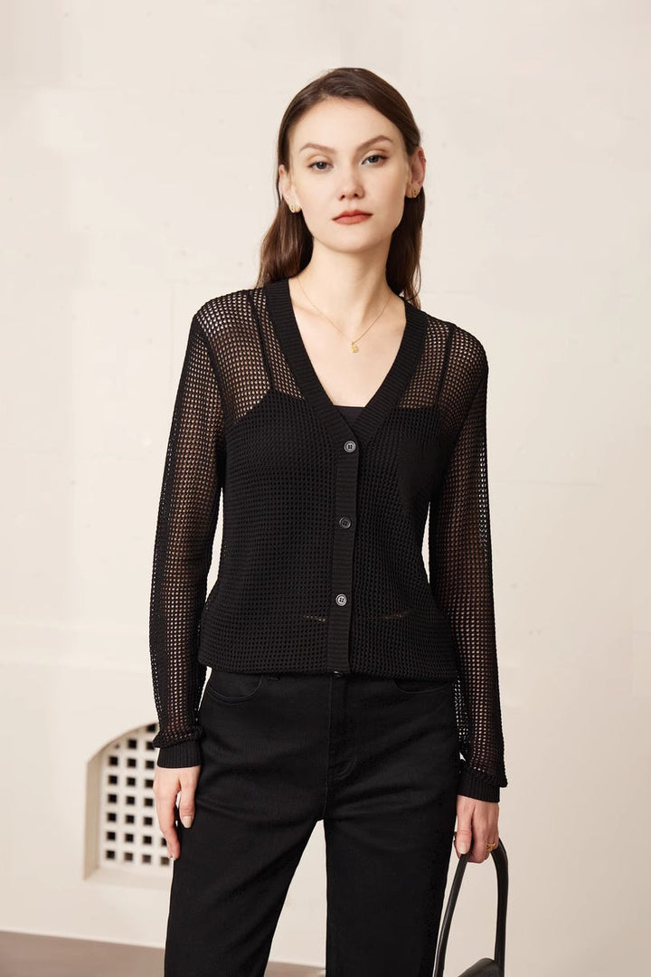 Fibflx Woman's Crochet Long Sleeve Top