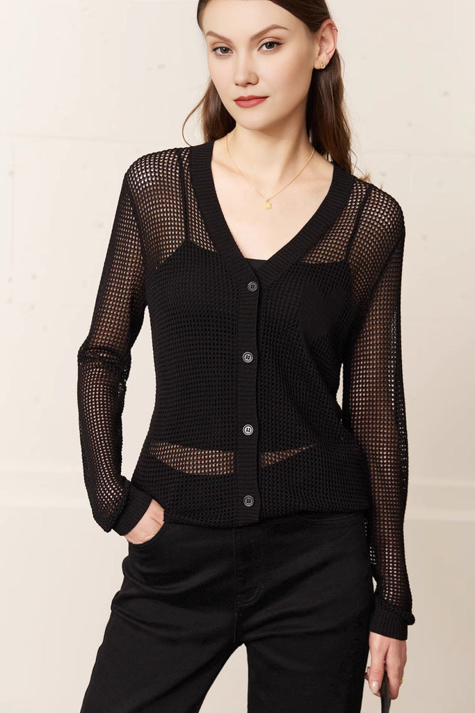 Fibflx Woman's Crochet Long Sleeve Top