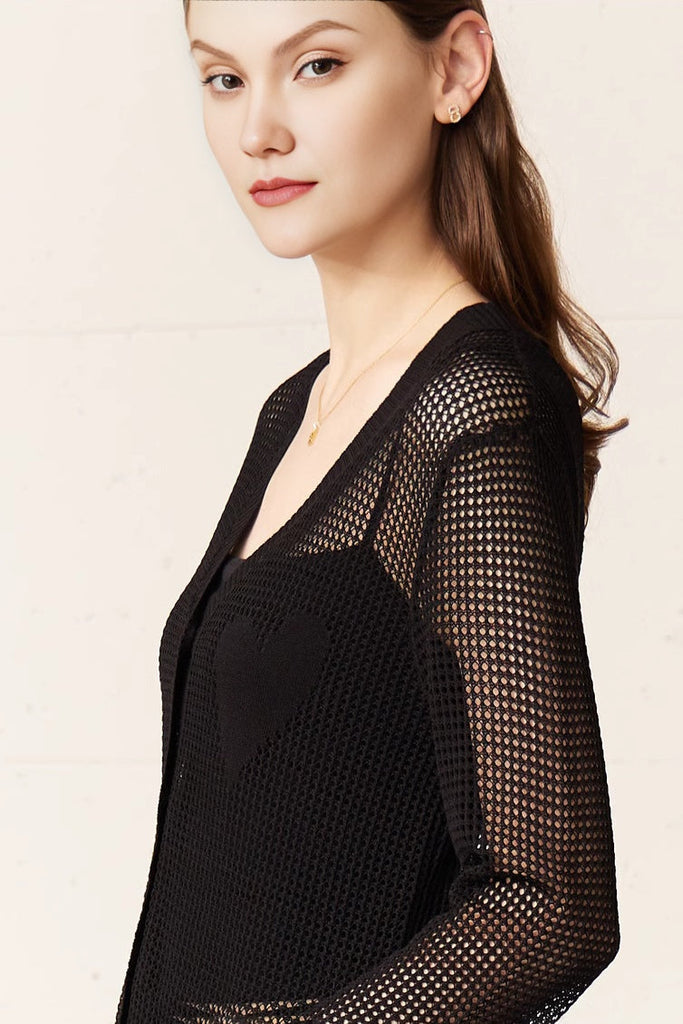 Fibflx Woman's Crochet Long Sleeve Top