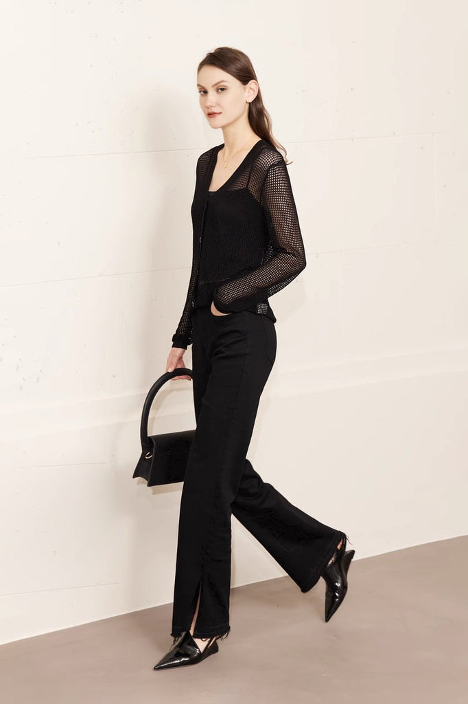 Fibflx Woman's Crochet Long Sleeve Top