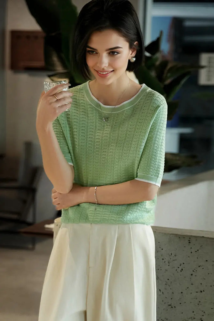 Crochet Pointelle Stretch T-Shirt - Fibflx