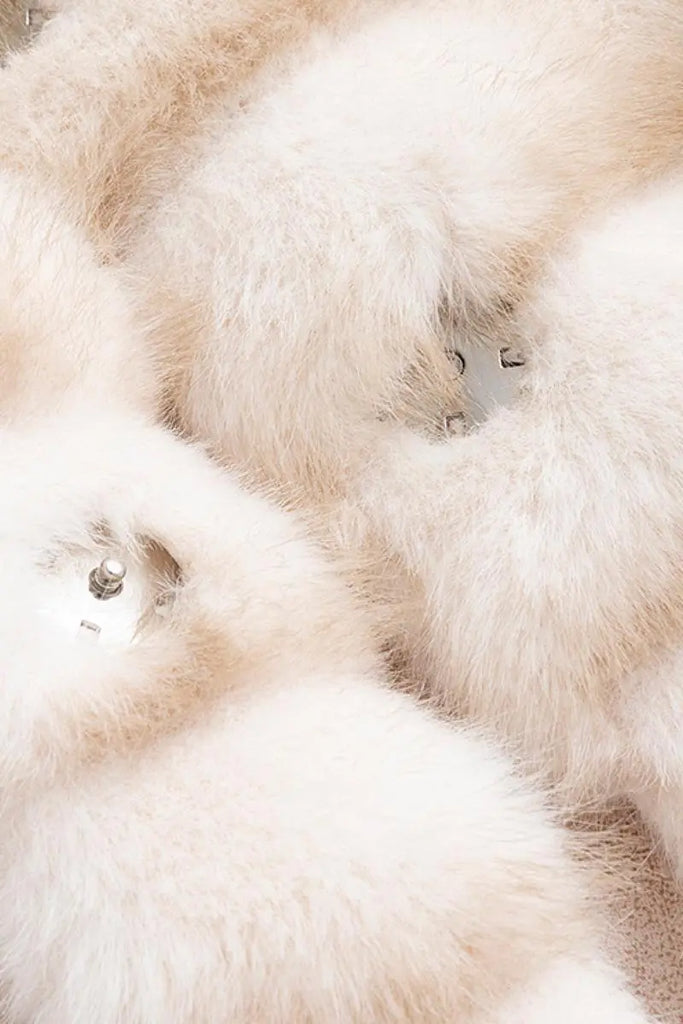 Fibflx Women's Cropped Faux Fur Chinchilla Coat with Oversized Collar