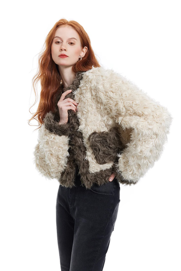 Fibflx Women's Cropped Faux Fur Jacket