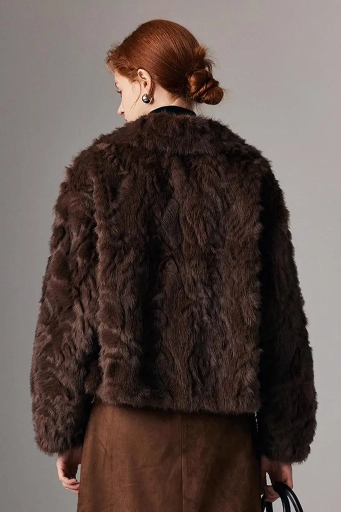 Fibflx Women's Cropped Faux Toscana Shearling Jacket with Oversized Collar