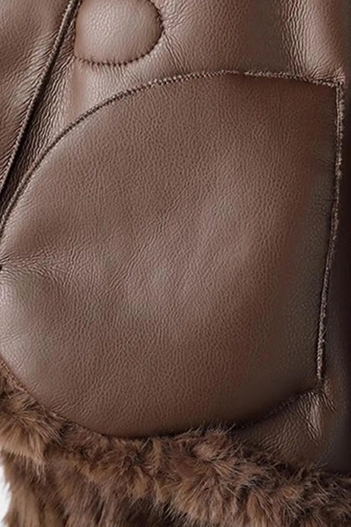 Fibflx Women's Cropped Faux Toscana Shearling Jacket with Oversized Collar