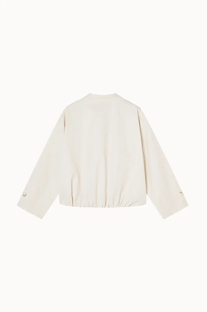 Cropped Modal-Cotton Double Breasted Trench Jacket with Stand Collar Fibflx
