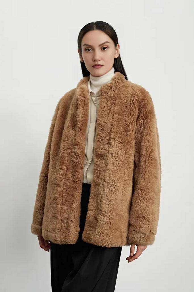 Cropped Persian Sheepskin Jacket With Stand Collar Fibflx