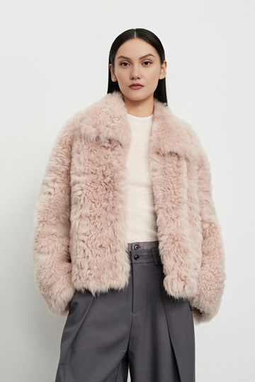 Fibflx Women's Cropped Toscana Shearling Sheepskin Jacket With ...