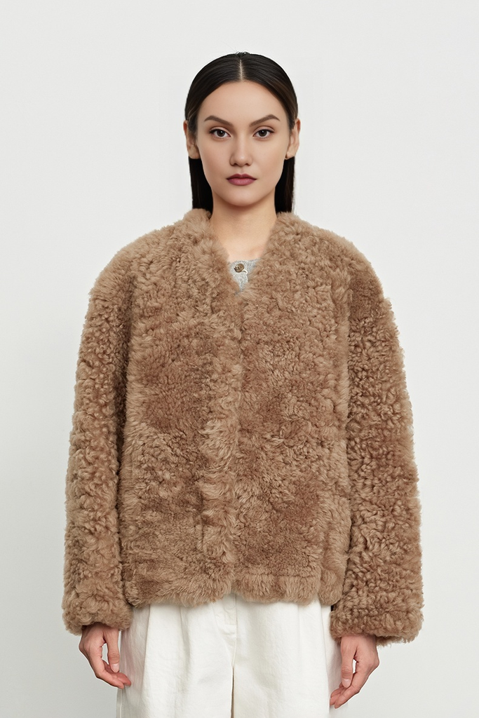 Cropped V Neck Persian Sheepskin Jacket Fibflx