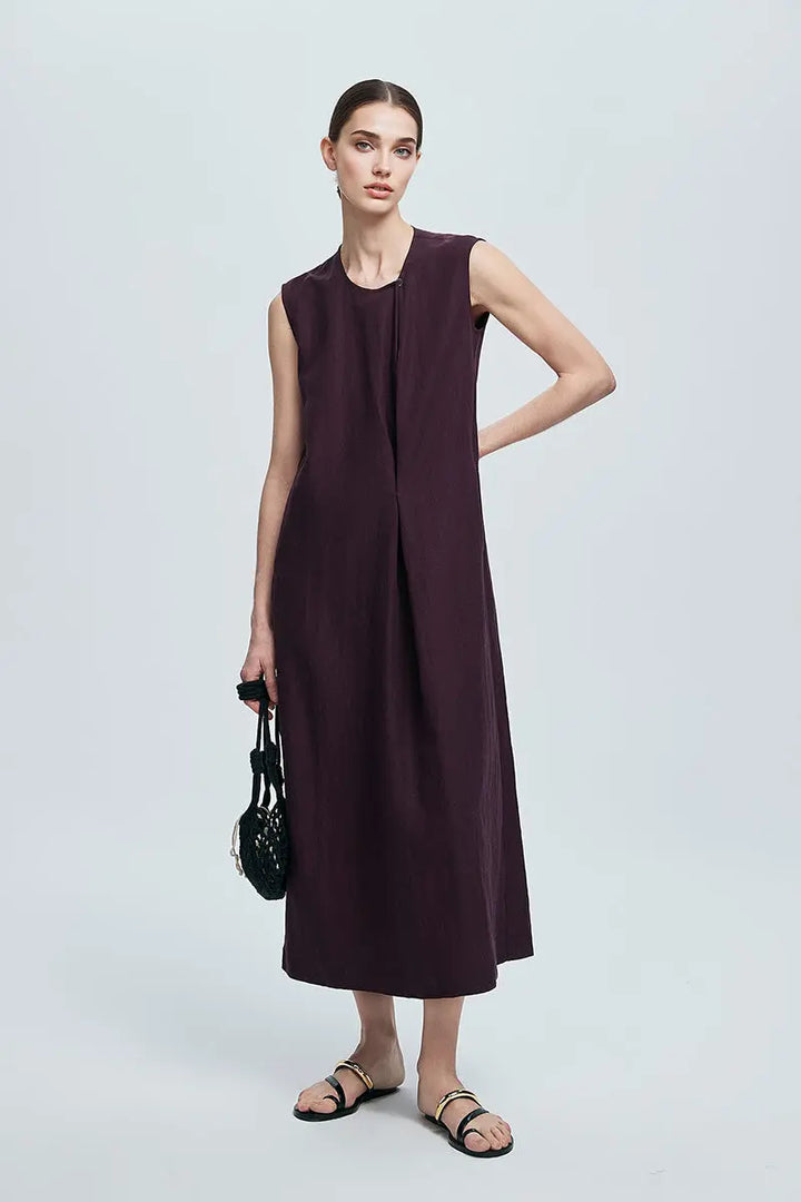 Deconstructed Relaxed-Fit Sleeveless Midi Shift Dress - Fibflx