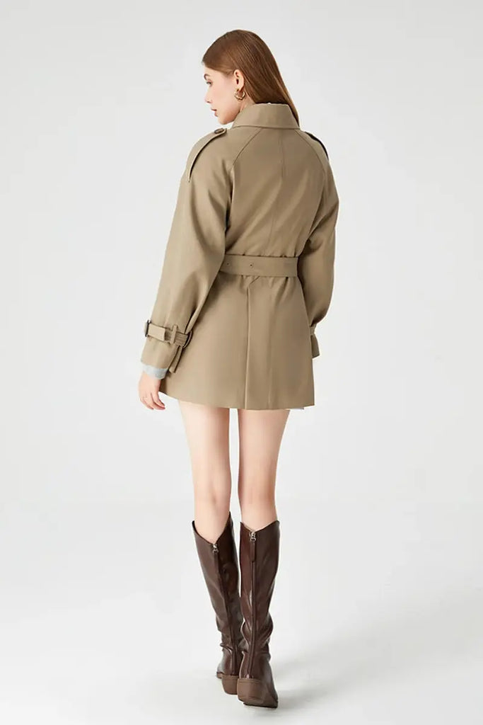 Fibflx Women's Double Breasted Short Trench Coat with Belt