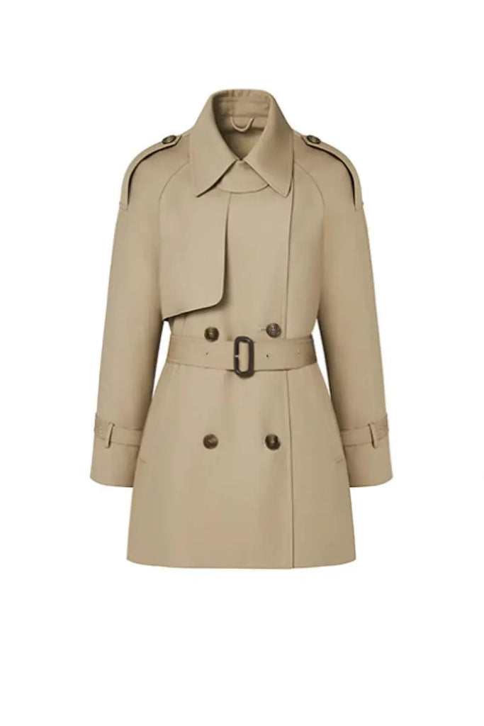 Fibflx Women's Double Breasted Short Trench Coat with Belt