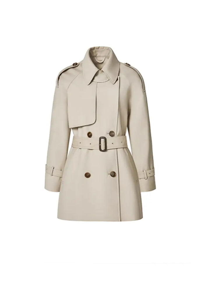 Fibflx Women's Double Breasted Short Trench Coat with Belt