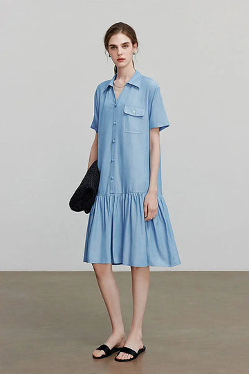 Fibflx Women's Blue Long Sleeve Gingham Midi Shirt Dress