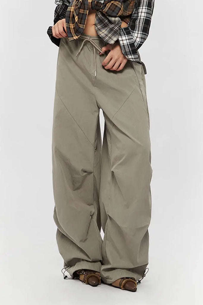 Fibflx Women's Drawstring Low-waist Parachute Cargo Pants