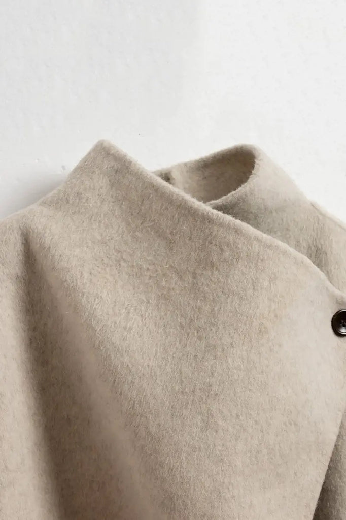 Fibflx Women's Elegant Double-Faced Wool Coat with Real Fox Fur Cuffs