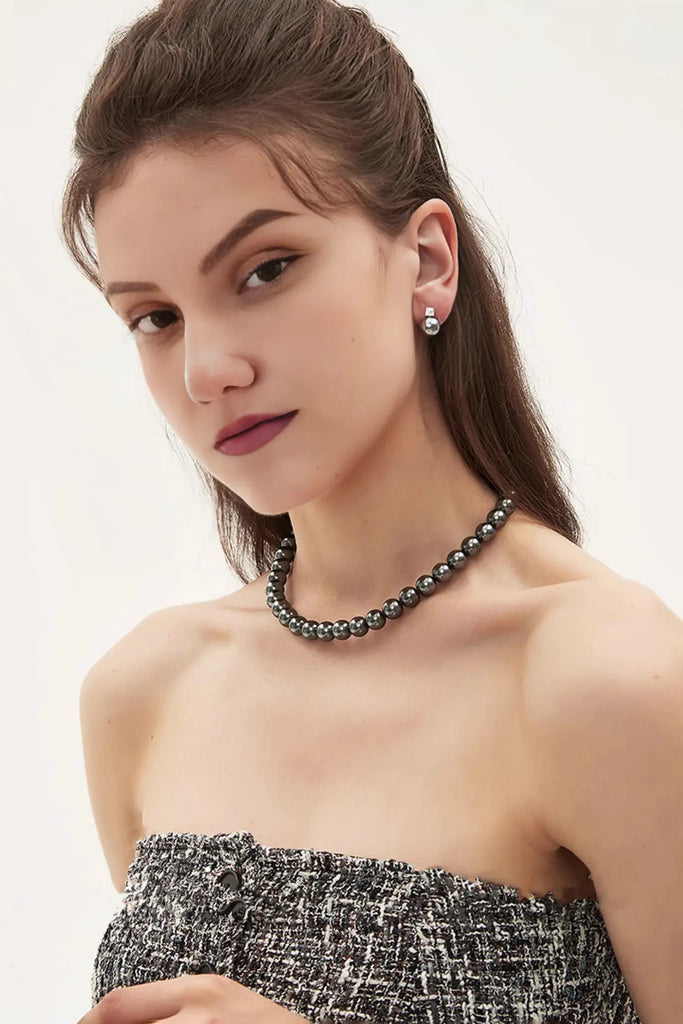 Elegant Silver Beaded Pearl Choker Fibflx