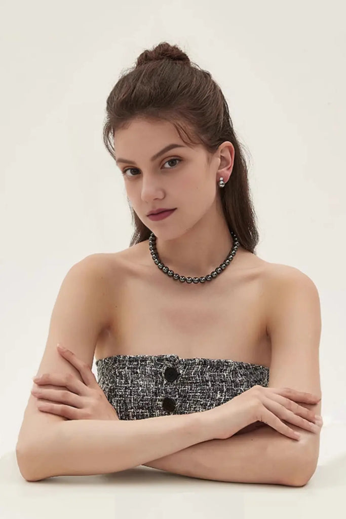 Elegant Silver Beaded Pearl Choker Fibflx