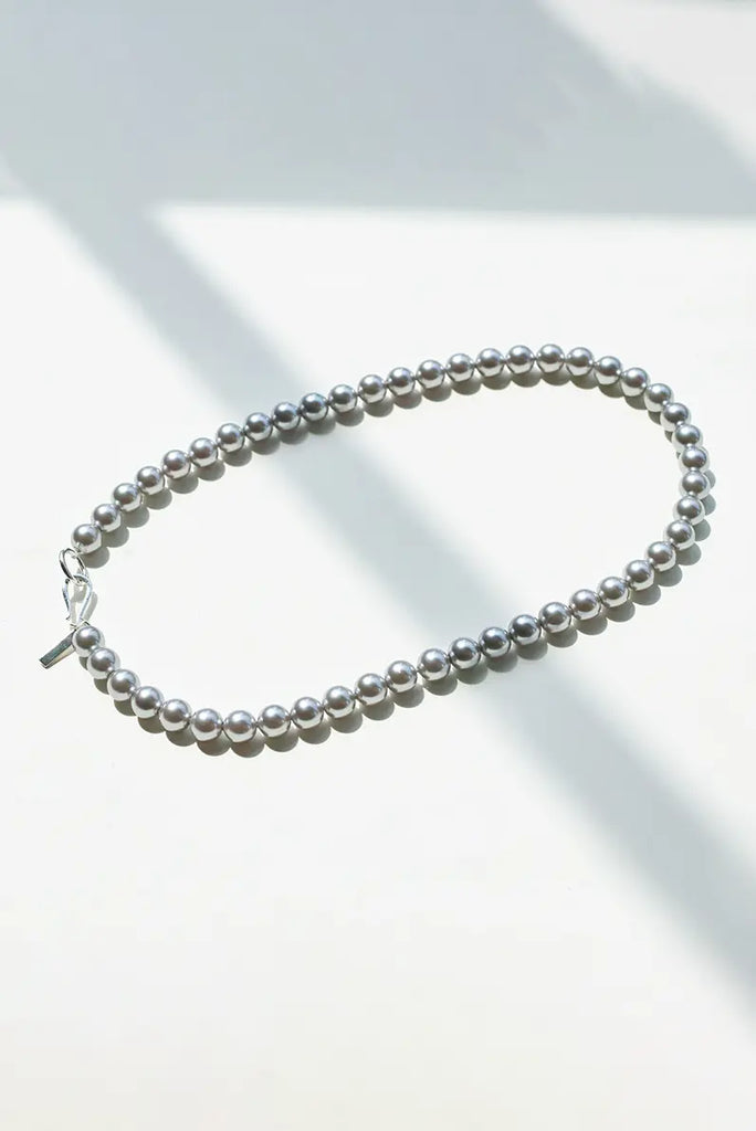 Elegant Silver Beaded Pearl Choker Fibflx