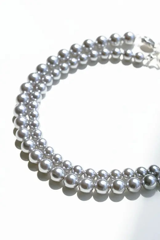 Elegant Silver Beaded Pearl Choker Fibflx