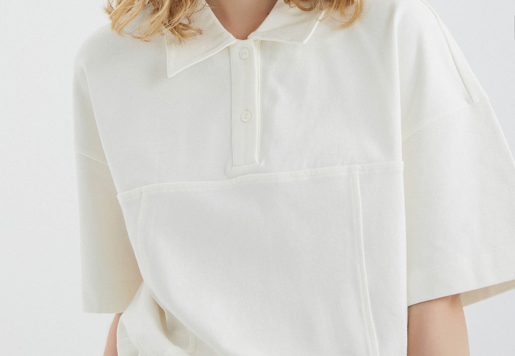 fibflx women's summer clothes white polo collar short sleeve shirt cotton fabric white