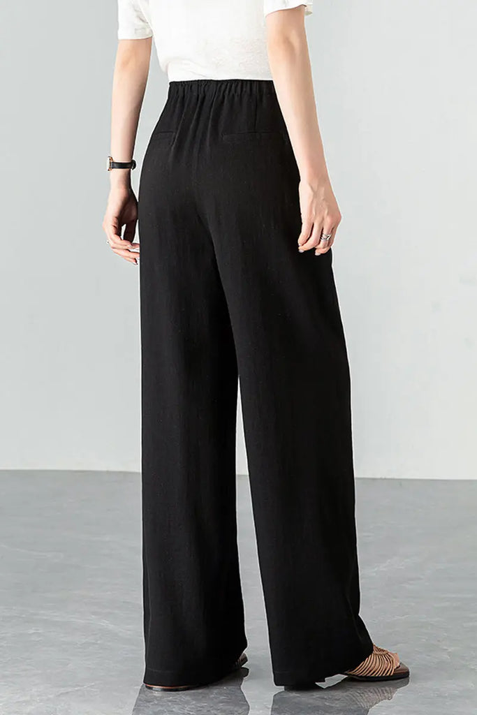 European Linen-Blend Straight-Leg Drawstring Pants  Fibflx