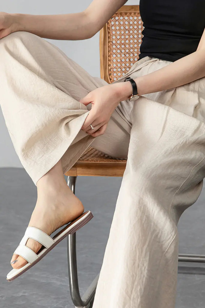 European Linen-Blend Straight-Leg Drawstring Pants  Fibflx