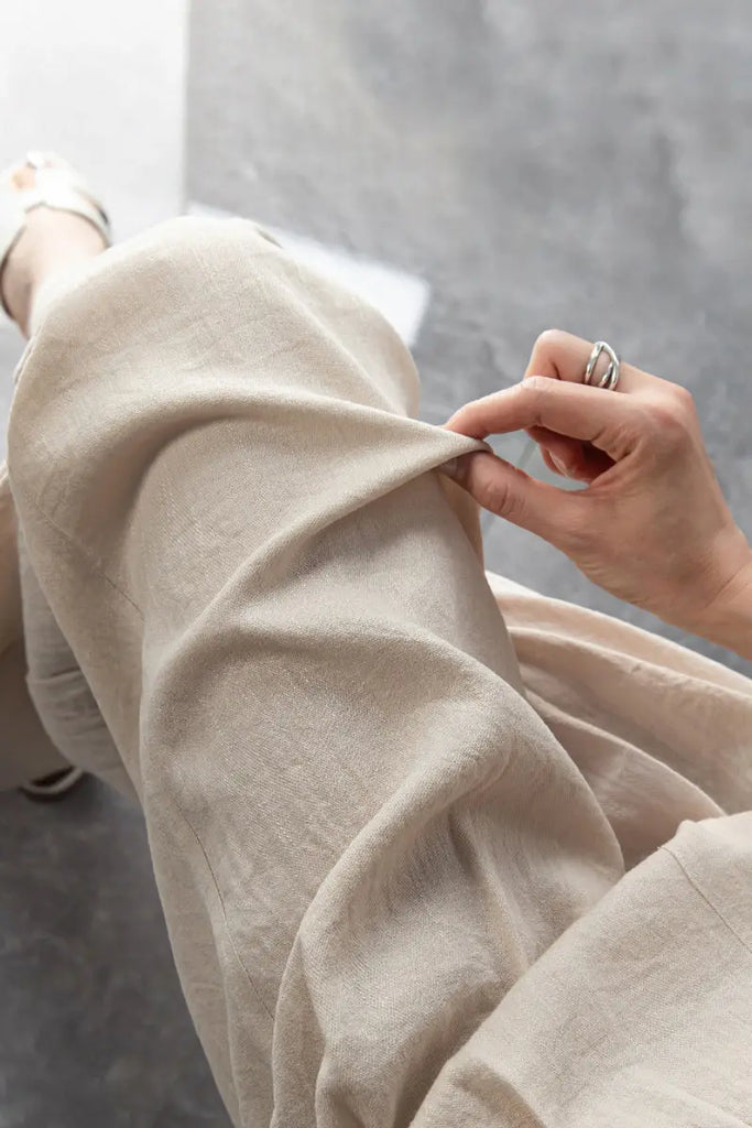 European Linen-Blend Straight-Leg Drawstring Pants  Fibflx