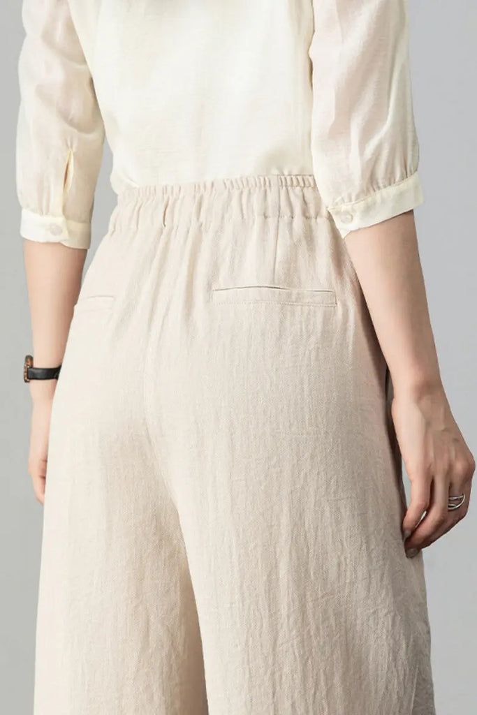 European Linen-Blend Straight-Leg Drawstring Pants  Fibflx