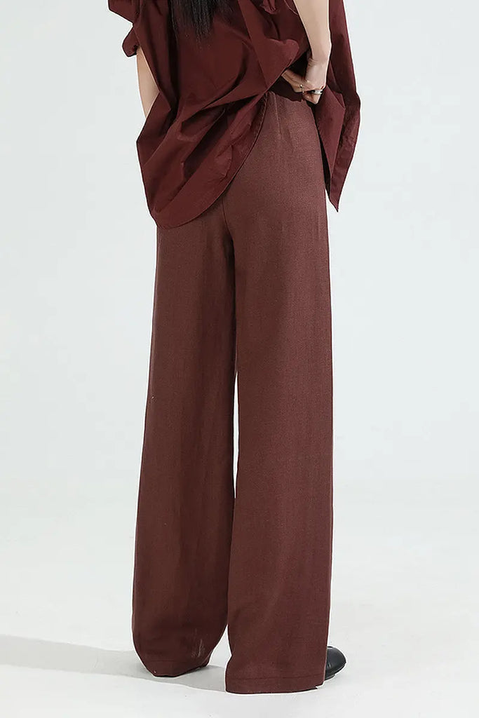 European Linen Pleated Wide-Leg Drape Pants  Fibflx