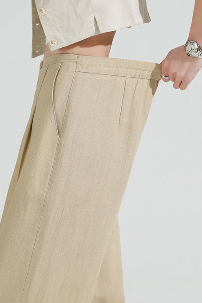 European Linen Pleated Wide-Leg Drape Pants  Fibflx
