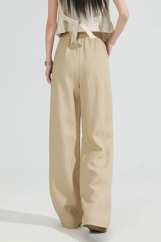 European Linen Pleated Wide-Leg Drape Pants  Fibflx