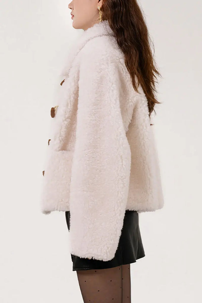 Fibflx Women's Faux Shearling Teddy Wool Toggle Jacket