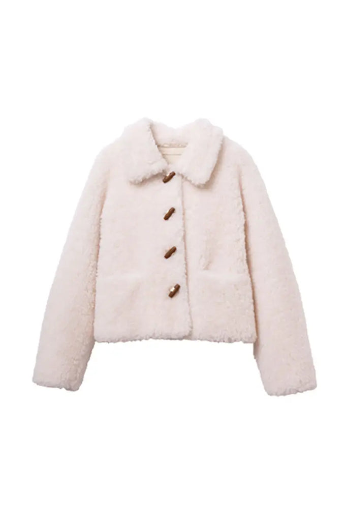 Fibflx Women's Faux Shearling Teddy Wool Toggle Jacket