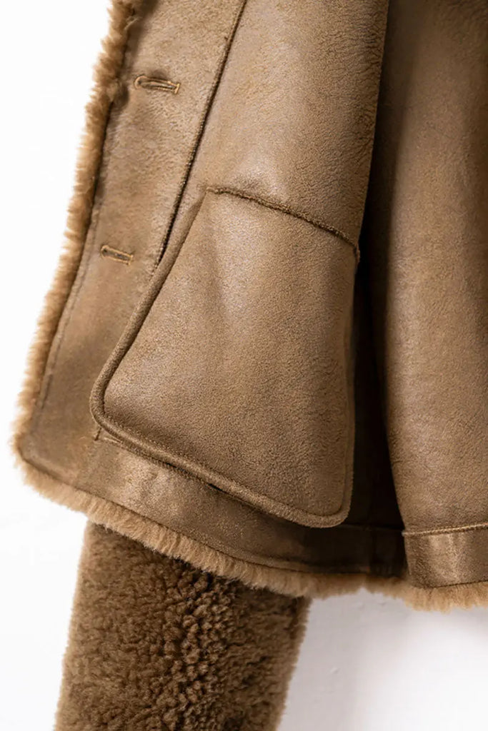 Fibflx Women's Faux Shearling Teddy Wool Toggle Jacket