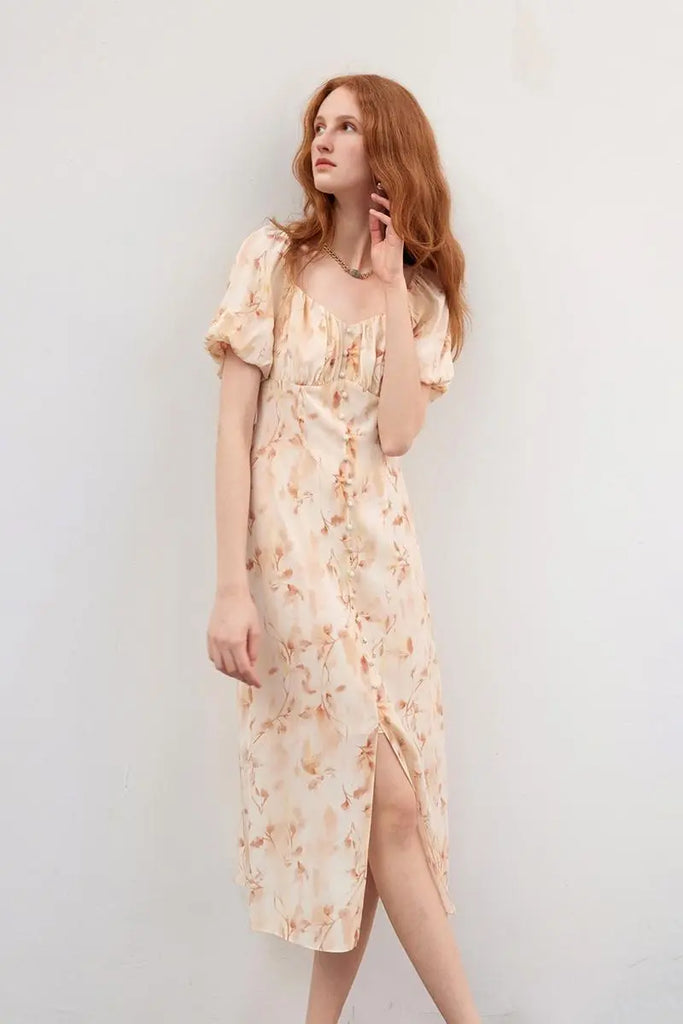 Floral Print Mulberry Silk Dress Fibflx