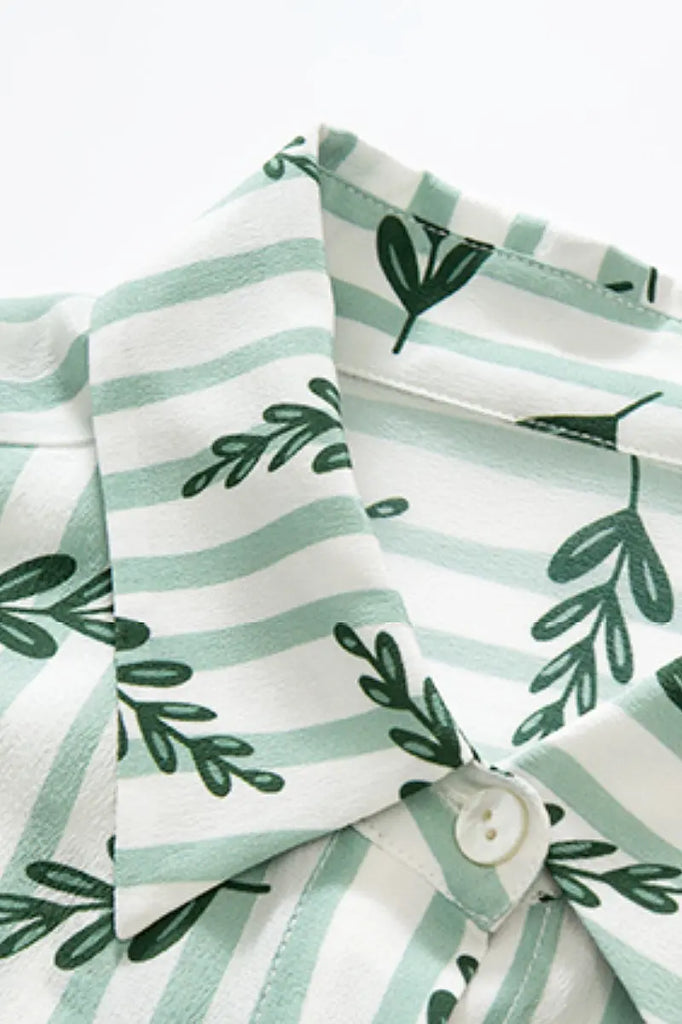 Floral Striped Silk Double Crepe Button-Up Shirt  Fibflx