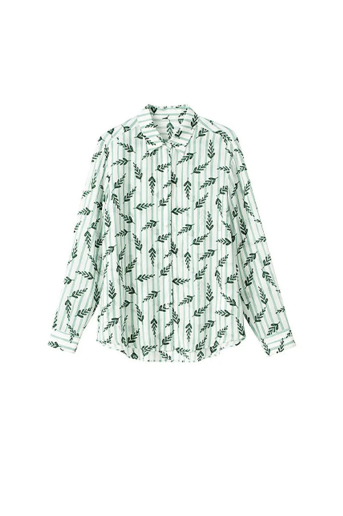 Floral Striped Silk Double Crepe Button-Up Shirt  Fibflx