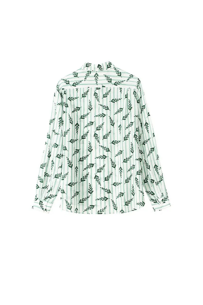 Floral Striped Silk Double Crepe Button-Up Shirt  Fibflx