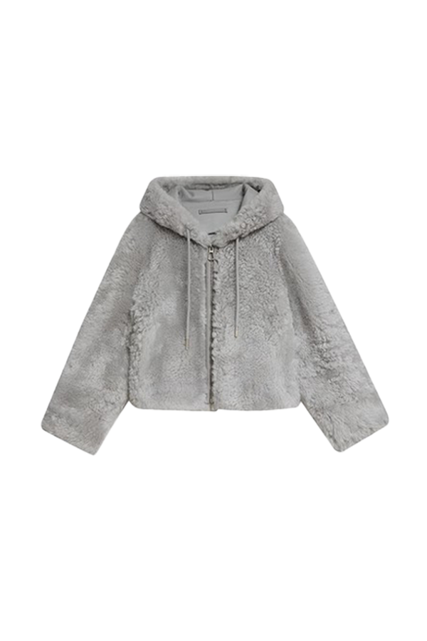 Fluffy Crop Shearling Teddy Coat with Hood Fibflx