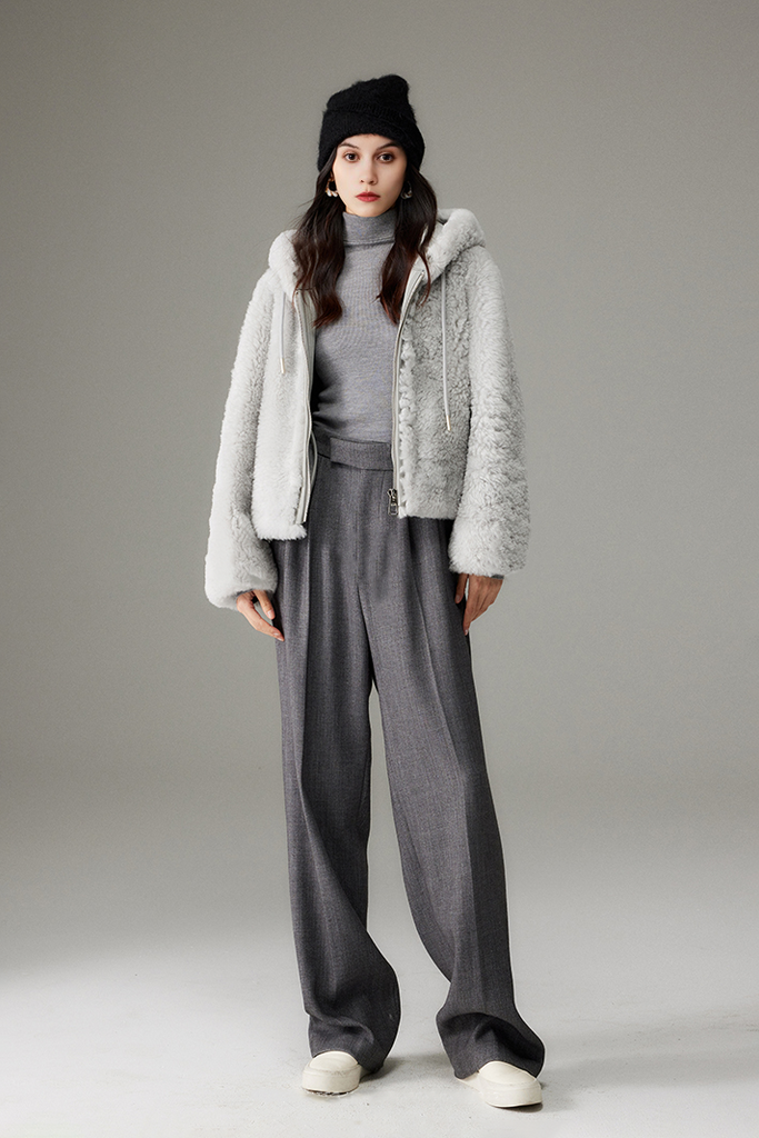 Fluffy Crop Shearling Teddy Coat with Hood Fibflx